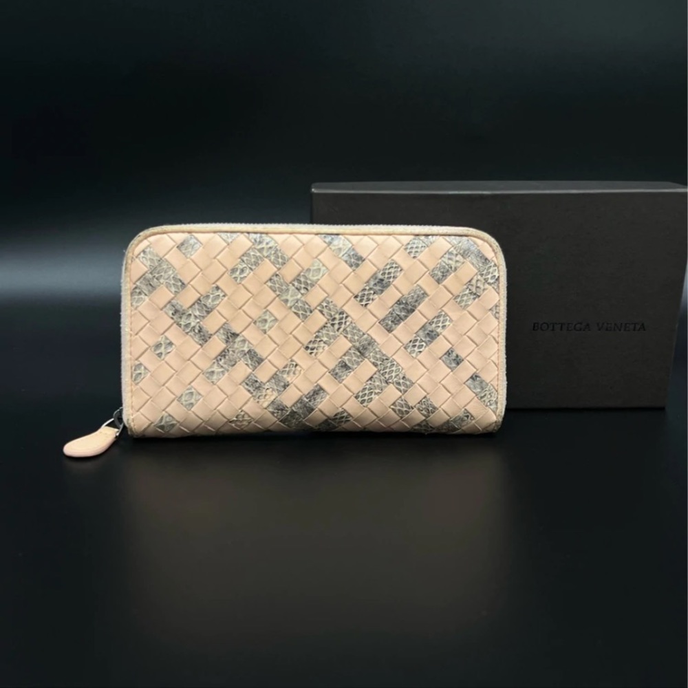 Bottega Veneta Nappa & Snakeskin Intrecciato Long Wallet